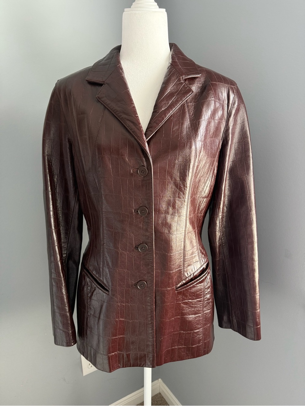 Noviello Bloom Women's Genuine Leather Blazer Jacket - Dark Chocolate Brown 10